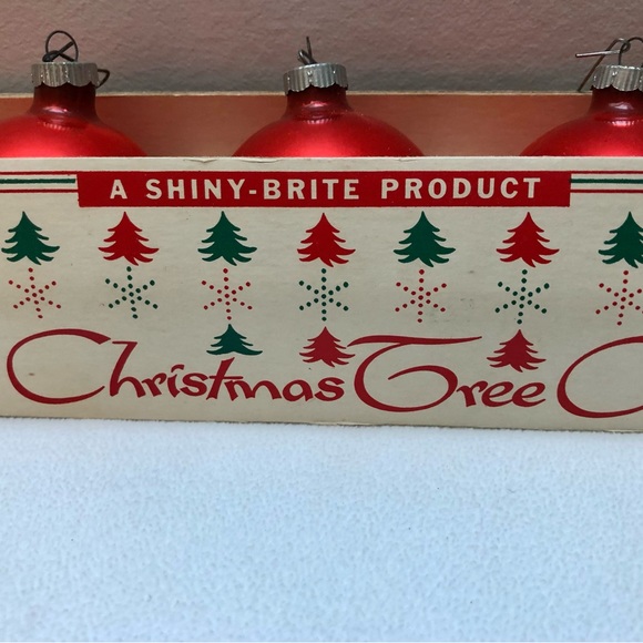 Vintage Shiny Brite Red Jumbo Fanci-Pac Long Christmas Tree Box Glass Ornaments - Picture 1 of 10